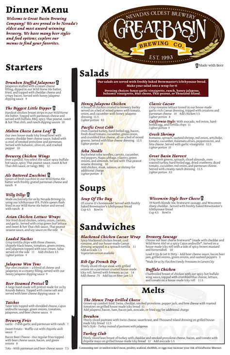 Menu for Great Basin Brewing Company ~ Reno in Reno, NV | Sirved