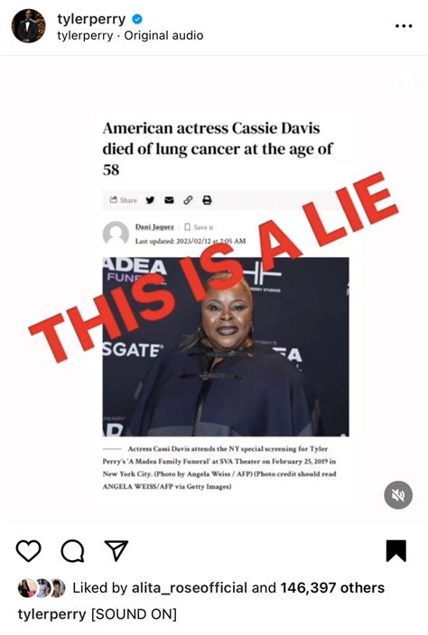 Tyler Perry Shuts Down Rumors That Actress Cassi Davis Passed Away ...