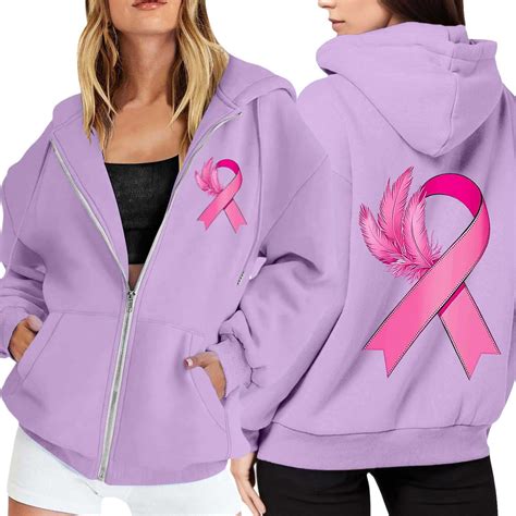 Cnbwig Women's Graphic Hoodies Zip Up Hoodie Cancer Awareness Month ...