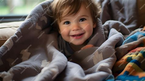 Premium AI Image | baby giggling while playing peekaboo with a blanket