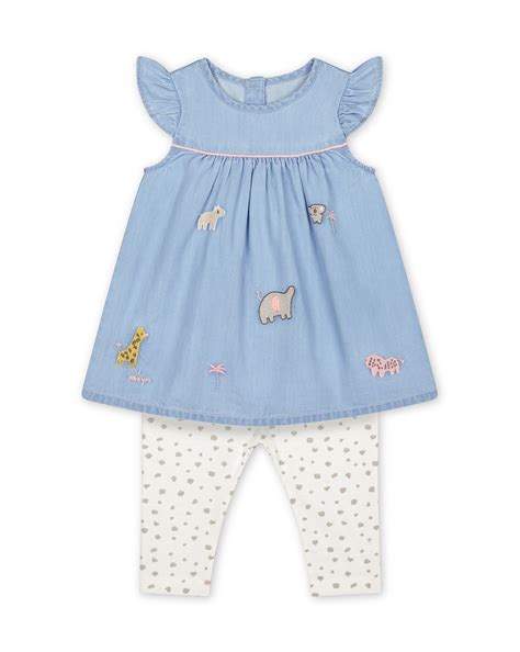 Buy Girls Half Sleeves Embroidered Dress And Legging Set - Blue Online ...