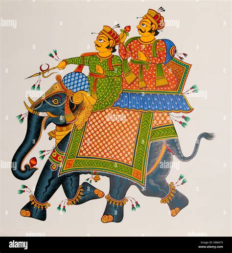 Miniature painting rajasthani maharaja on elephant Stock Photo - Alamy