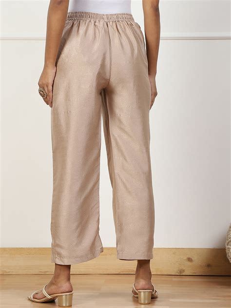 Beige Solid Mid-Rise Straight Palazzo at Biba India