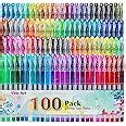 Aen Art Glitter Gel Pen-Set Of 100 Unique Colors Glitter Pens With Grip ...