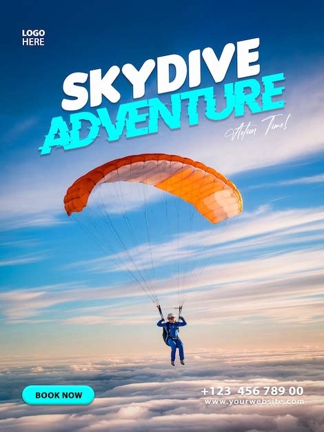Skydive jump adventure paragliding fun activity business flyer poster ...