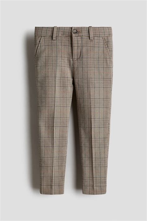 Beige/Checked Slim Fit Suit trousers for kids | H&M IN