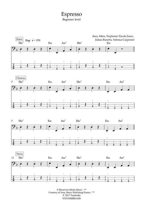Espresso (Livello principiante) (Sabrina Carpenter) - Tablature per Basso