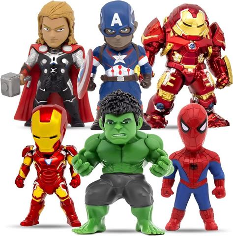 "J&G Marvel Avengers Superhero Action Figures Set, 6 Mini PVC Toys, 3.7 ...