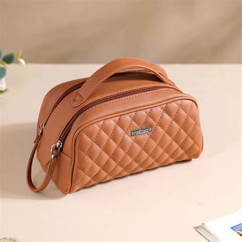 Multipurpose Quilted Vanity Pouch Brown Online - Premium Vanity Pouch ...