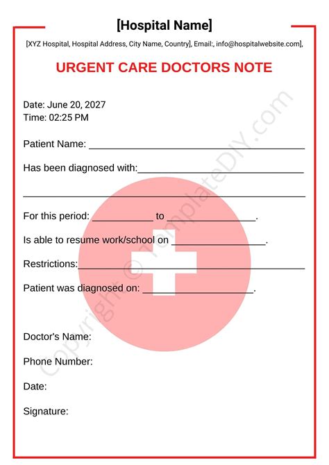 Printable Urgent Care Doctors Note Template - Best Templates Resources