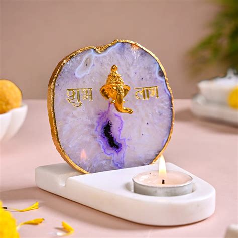 Lord Ganesh Agate Tealight Holder With Marble Base Online - Premium ...