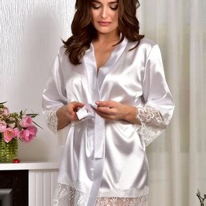 Buy Ivory Bridal Kimono Robe Wedding Satin Lace Robe Bride Dressing ...