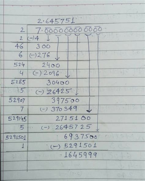 Find the value of root 7 up to 6 decimal places by long division method ...