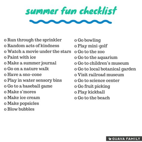 Summer Fun Checklist 的图像结果