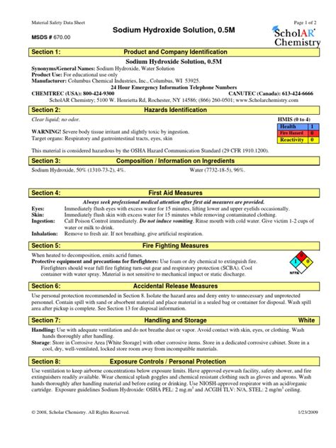 Msds Larutan Naoh 0.5 n 3 | Sodium Hydroxide | Water