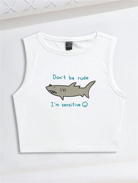 EVERYDAYFISH Artist Slogan & Shark Graphic Crop Tank Top Don't Be Rude ...