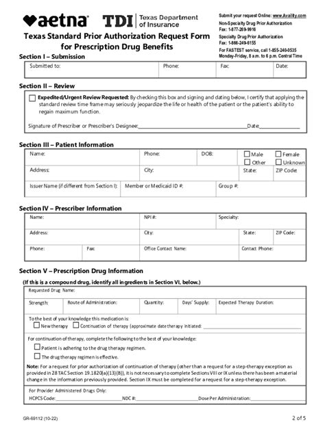 Fillable Online Aetna - Texas Department of Insurance - Texas Standard ...