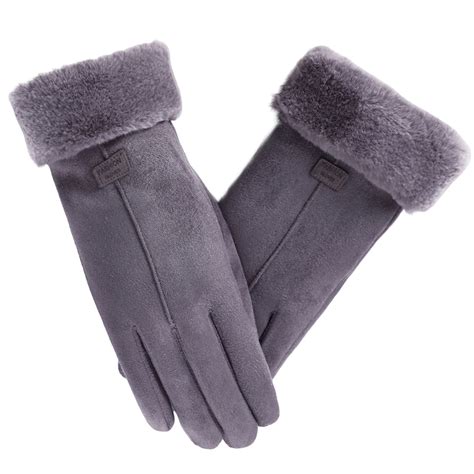 1 Pair Letter Logo Anti-slip Windproof Solid Color Suede Gloves Women ...