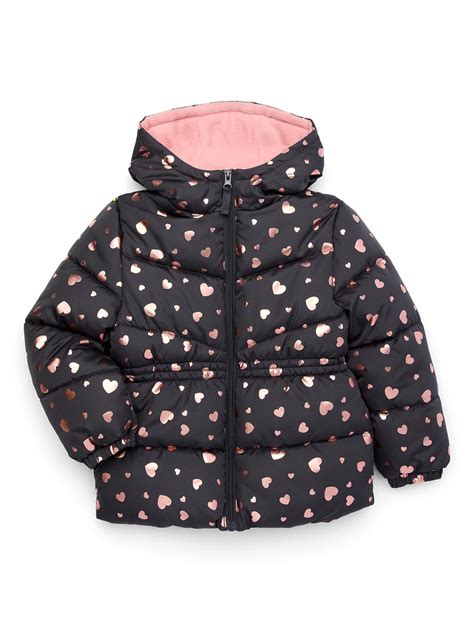 Pink Platinum Girls Heart Foil Printed Hooded Puffer Jacket, Sizes 4-16 ...