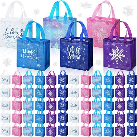 Amazon.com: 60 Pcs Snowflake Party Favors Bags Winter Non Woven Candy ...