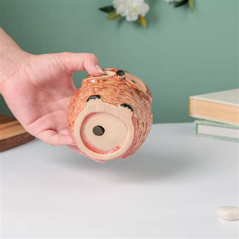 Orange Owl Ceramic Planter With Wooden Coaster Online - Premium Planter ...