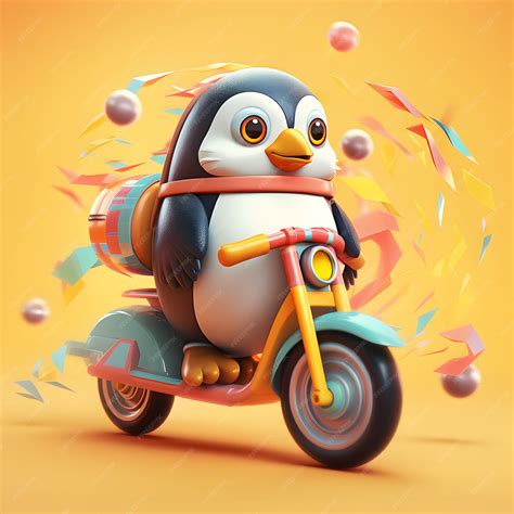 Free Photo | View of cartoon animated 3d penguin on scooter