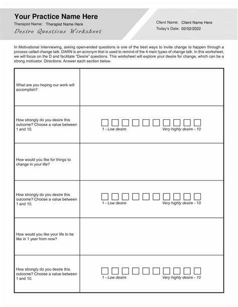 Motivational Interviewing Desire Questions Worksheet PDF | TherapyByPro
