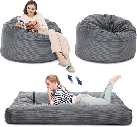2 in 1 Bean Bag Chairs for Adults, Large Bean Bag Chairs, Convertible ...