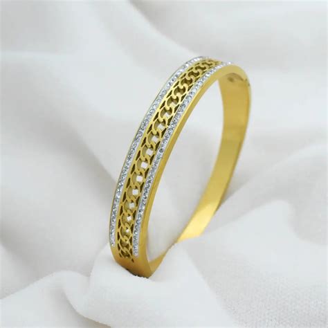 Crystal Encrusted Chain Link Bangle | 18K Gold Plated Anti Tarnish ...