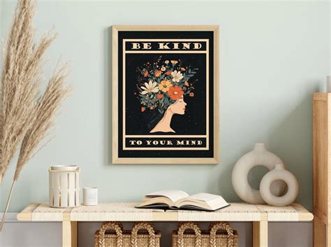 Miluva Be Kind To Your Mind Abstract Flower Growth Mindset Poster, Therapy Poster Home Office ...