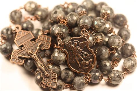 Buy 10mm Large Oversized St Michael Larvakite Rosary in Copper Handmade ...