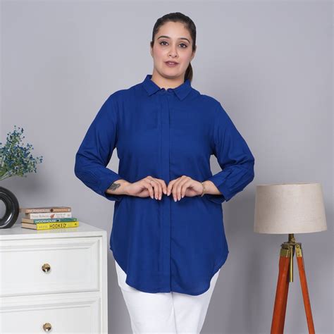 Royal blue long hemline shirt for women, casual & formal shirt for women.