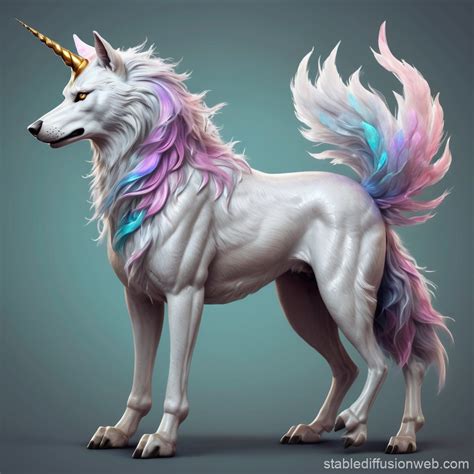 Mythical Creature: Wolf Unicorn Hybrid | Stable Diffusion Online