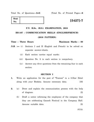 B.SC ( H.S ) Principles of Quantity Food Production - Total No. of ...
