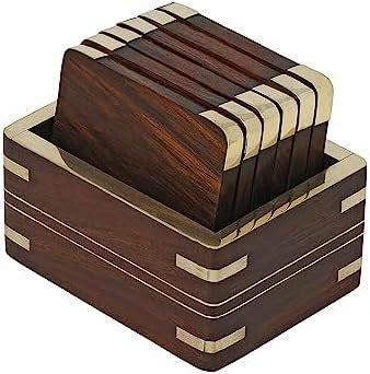 natureCRAFTS Wooden Coasters Set of 6 Rectangle for Dining Table ...