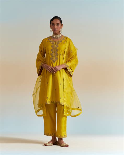 EMBROIDERED TUNIC TROUSER SET- MUSTARD – BRIH