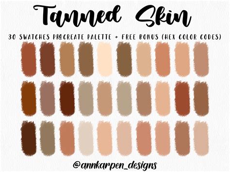 Tanned Skin Procreate Palette, 30 HEX Color Codes, Instant Digital ...