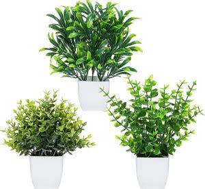 Dekorly 3 Pack Fake Plants in Pots Artificial Eucalyptus Plant (PACK OF ...