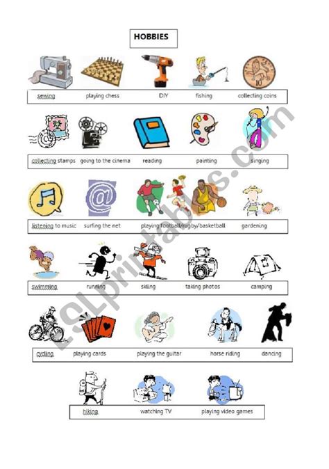 Hobbies Worksheet.pdf 的图像结果