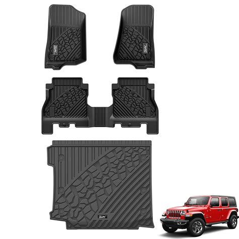 3W Jeep Wrangler JLU Custom Floor Mats or Trunk Mat 2018-2024 Unlimited ...