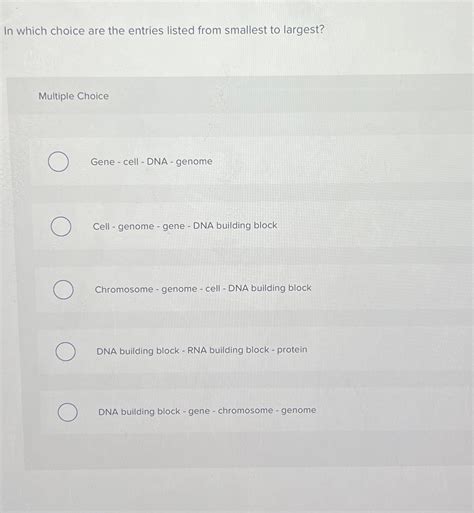 Solved In which choice are the entries listed from smallest | Chegg.com