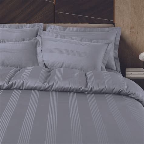Malako Turin Grey Striped Jacquard 550TC Cotton Duvet Cover – King Size ...