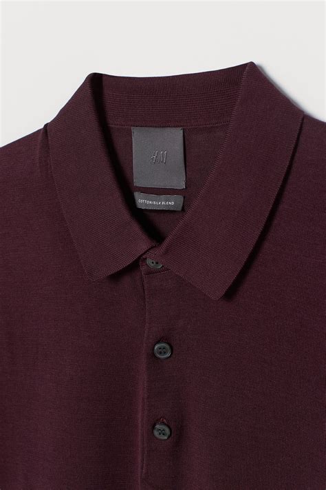 Silk-blend polo shirt - Burgundy - Men | H&M IN