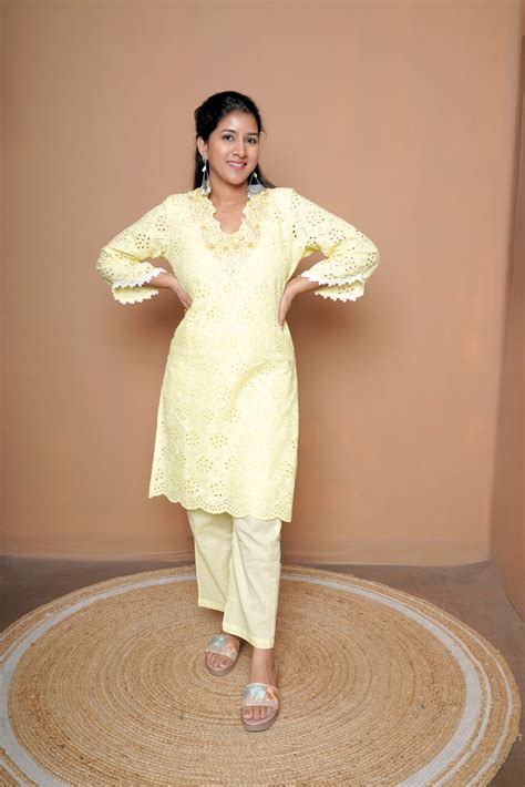 Yellow Schiffli Cotton Co-Ord Set – Bright & Breezy Summer Style
