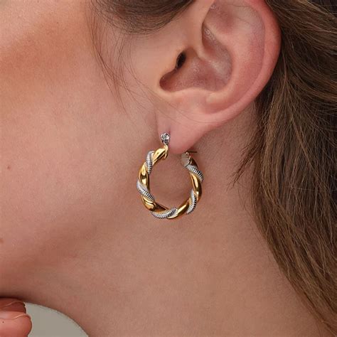 Buy Golden Silver Twisted Hoop Earrings | Gold Plating – PALMONAS