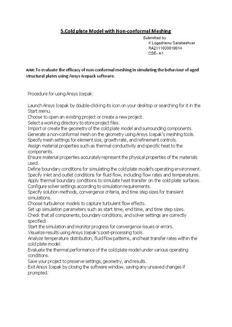 Etm-5 - nil - 5 plate Model with Non-conformal Meshing AIM: To evaluate ...