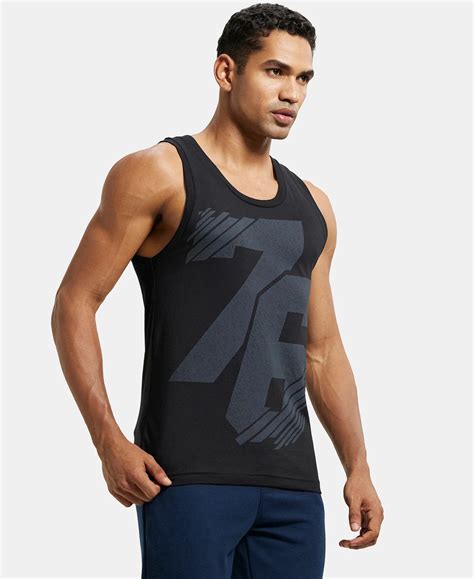 Buy Pack of 2 Super Combed Cotton Rich Tank Top - Black & Navy Print ...