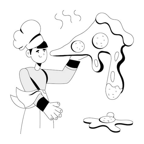 Chef with cheesy pizza hand drawn illustration | Premium Vector