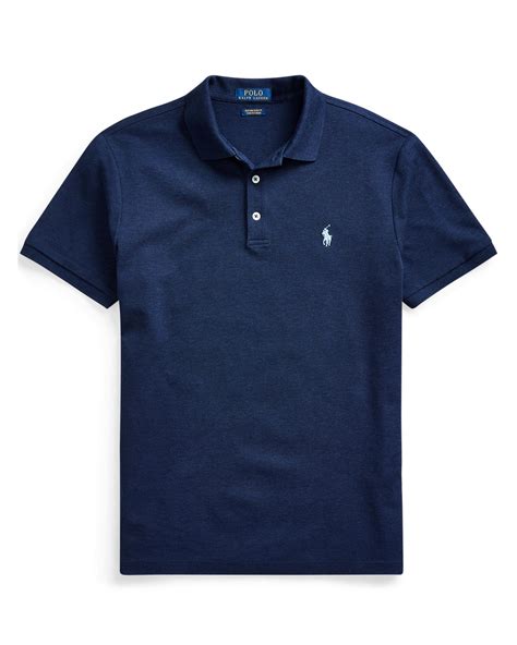 Polo Ralph Lauren Mens Spring Navy Heather Slim Fit Stretch Mesh Polo Shirt