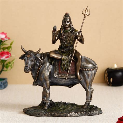 Lord Shiva Sitting on Nandi Cold Cast Bronze Resin Decorative Figurine ...